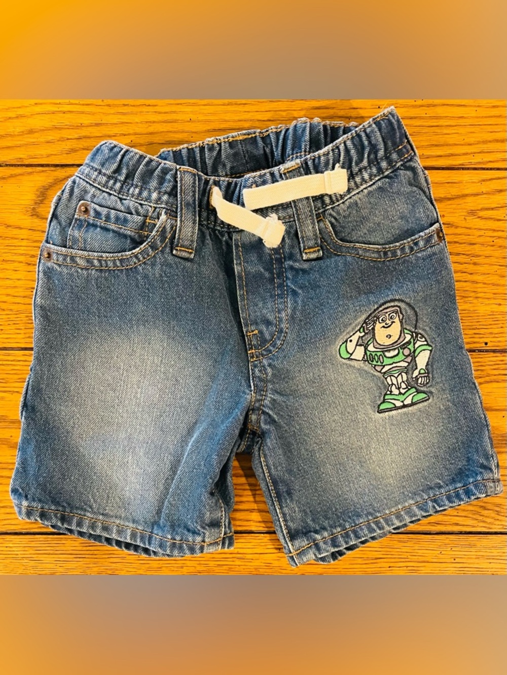 Baby Gap-Pixar collaboration Buzz Lightyear denim shorts, size 2 yrs, unisex